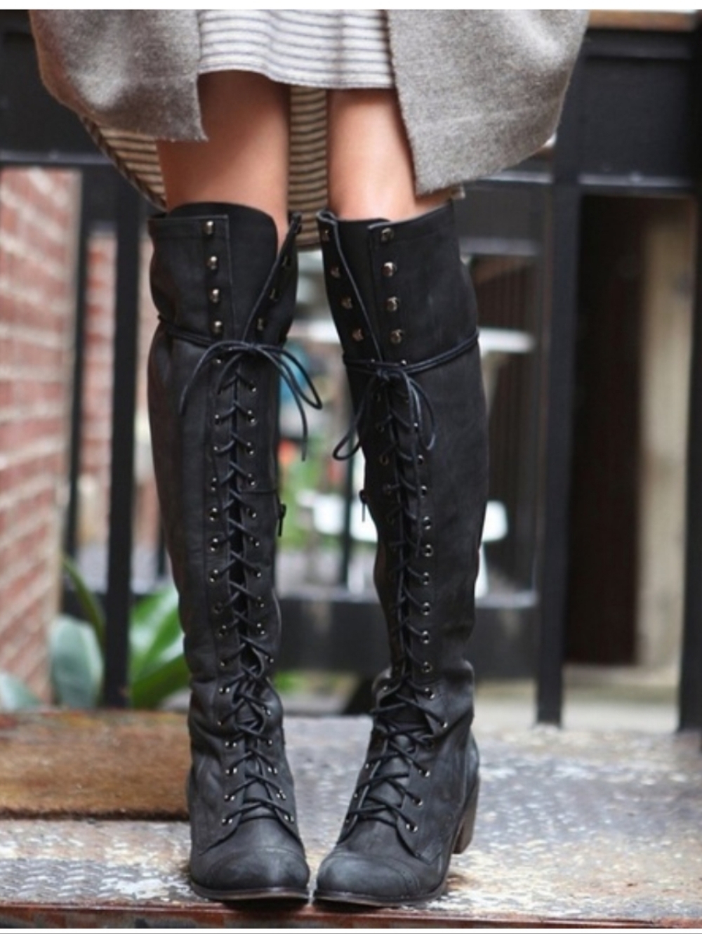 Jeffrey Campbell x Free People Black Joe Over The Knee Lace Up Tall Boot